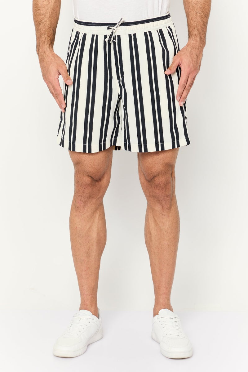 Jack Jones Men Stripes Drawstring Basic Shorts, Beige - Image 1