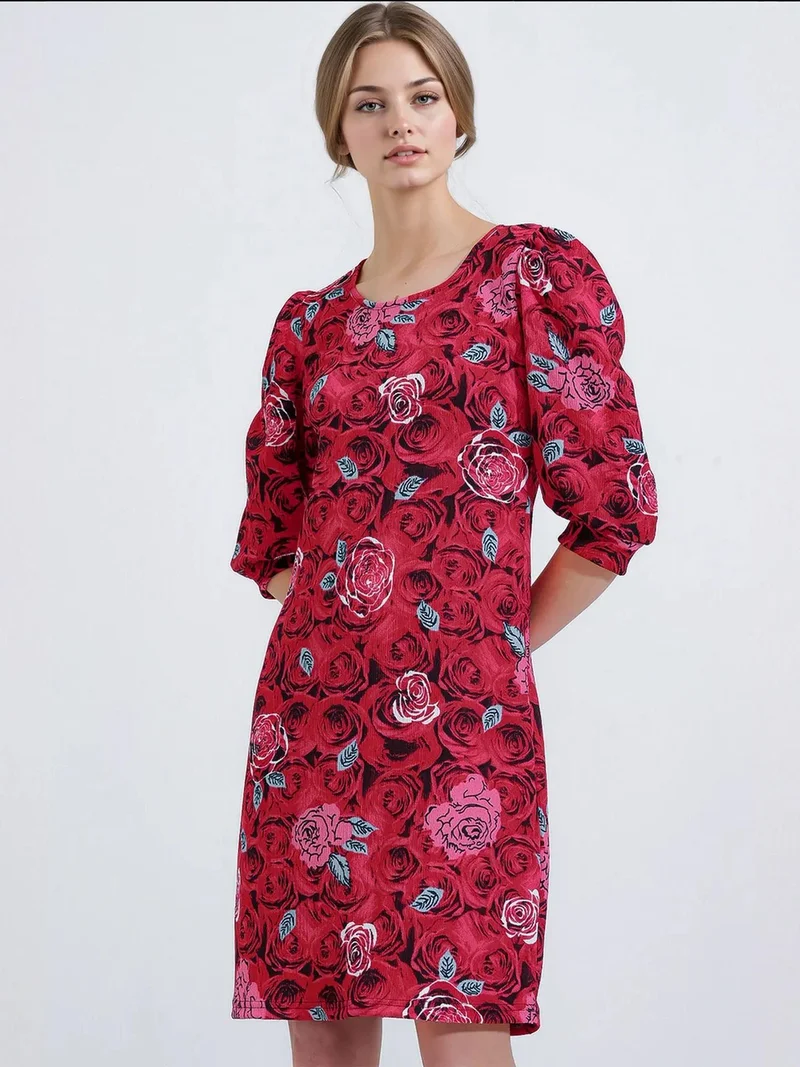 بيغ دارت فستان ميدي مطرز بالزهور بأكمام ثلاثة أرباع