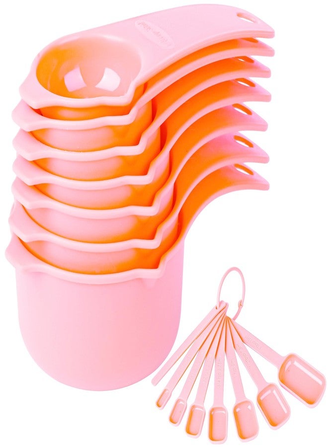 Smithcraft طقم أكواب وملاعق قياس من سميثكرافت، طقم أكواب قياس بلاستيكية مكون من 15 قطعة، أكواب وملاعق قياس جافة وردية اللون، 7 أكواب قياس و7 ملاعق قياس، أكواب وملاعق قياس للمطبخ للطبخ والخبز - Image 1