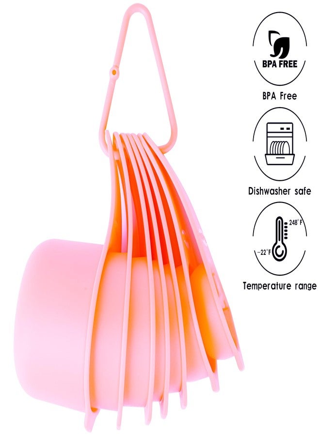Smithcraft طقم أكواب وملاعق قياس من سميثكرافت، طقم أكواب قياس بلاستيكية مكون من 15 قطعة، أكواب وملاعق قياس جافة وردية اللون، 7 أكواب قياس و7 ملاعق قياس، أكواب وملاعق قياس للمطبخ للطبخ والخبز - Image 4