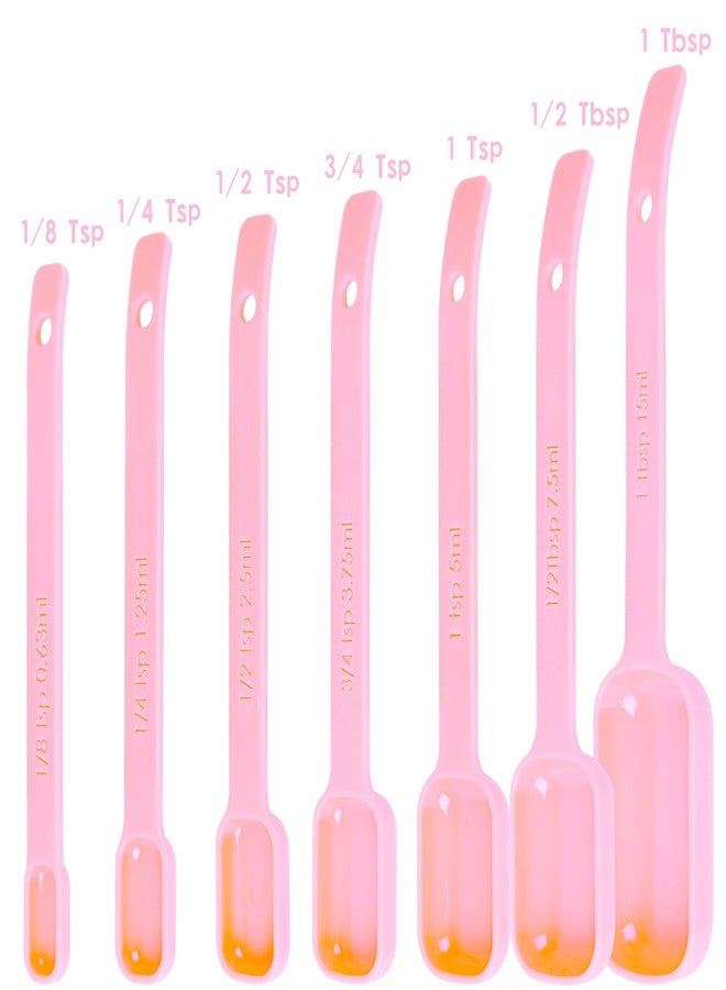 Smithcraft طقم أكواب وملاعق قياس من سميثكرافت، طقم أكواب قياس بلاستيكية مكون من 15 قطعة، أكواب وملاعق قياس جافة وردية اللون، 7 أكواب قياس و7 ملاعق قياس، أكواب وملاعق قياس للمطبخ للطبخ والخبز - Image 3