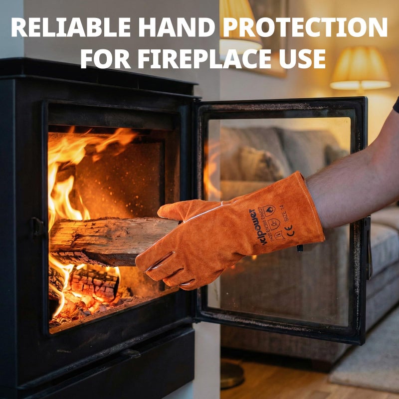 vclpower Welding Gloves Fire Heat Resistant 14IN Fireproof Leather for Welding Fire Pit Wood Stove Campfire Furnace BBQ Baking,Grill Oven Stick Mig Tig Gear Gift for Man L - Image 3