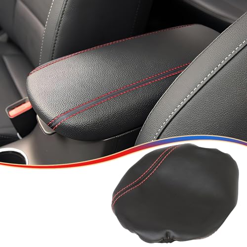 MUXEE Armrest Box Center Console Cover for Kia Forte cerato 2019 2020 2021 2022 2023 2024, Microfiber Leather -Red Stitches - Image 1