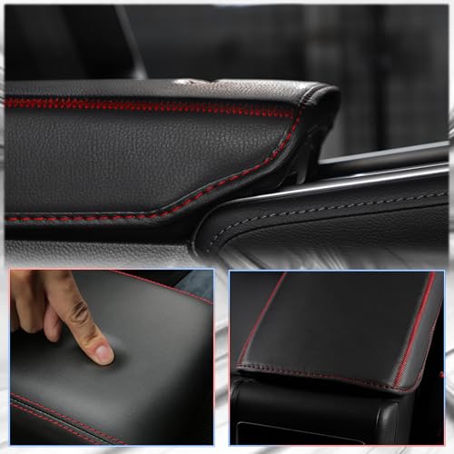 MUXEE Armrest Box Center Console Cover for Kia Forte cerato 2019 2020 2021 2022 2023 2024, Microfiber Leather -Red Stitches - Image 3