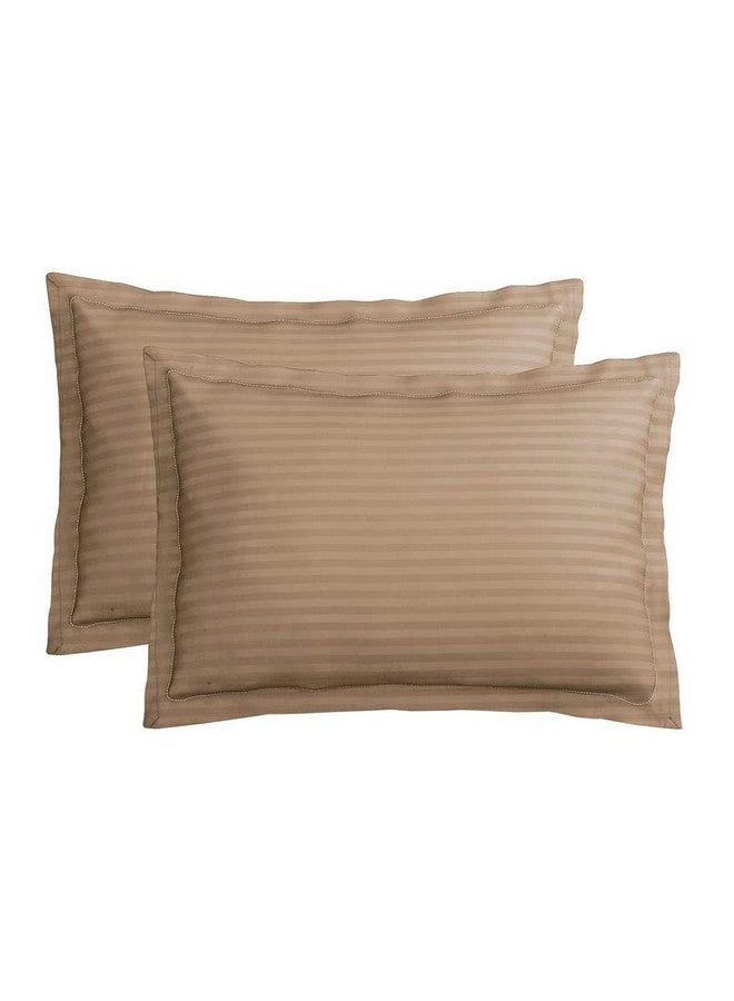 BSB HOME® 220 TC Premium Glace Cotton Solid Striped Pillow Covers | Ultrasoft Breathable Envelope Closure| Pack of 2 Pillow Covers King Size (Beige, 20 x 30 Inches) - Image 1