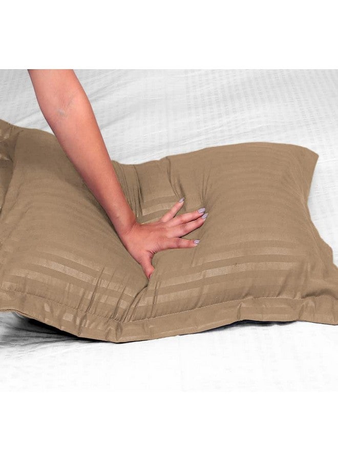 BSB HOME® 220 TC Premium Glace Cotton Solid Striped Pillow Covers | Ultrasoft Breathable Envelope Closure| Pack of 2 Pillow Covers King Size (Beige, 20 x 30 Inches) - Image 3