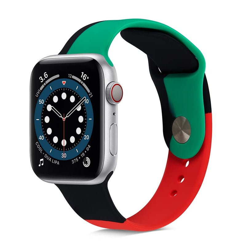 FITTO سوار ساعة آبل 42/44 مم - حزام سيليكون ناعم بلون متباين لسلسلة iWatch SE/7/6/5/4/3/2/1 (أخضر أحمر أسود) - Image 2