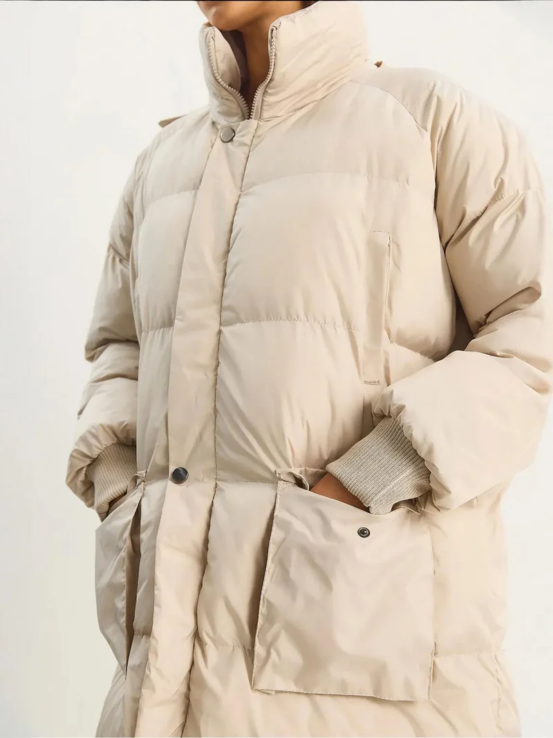 Bianco Lucci Beige Natural LUCCI Oversize Long Puffer Coat for Women | Best Price UAE