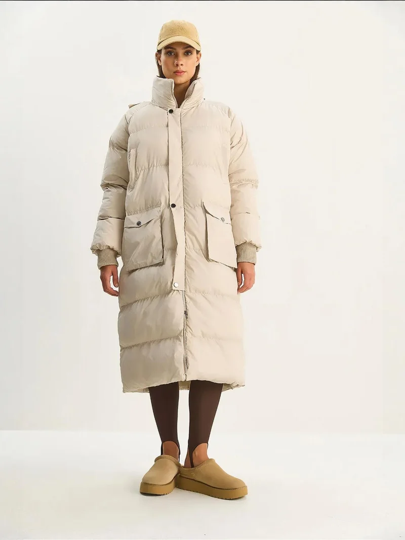 Bianco Lucci Beige Natural LUCCI Oversize Long Puffer Coat for Women | Best Price UAE