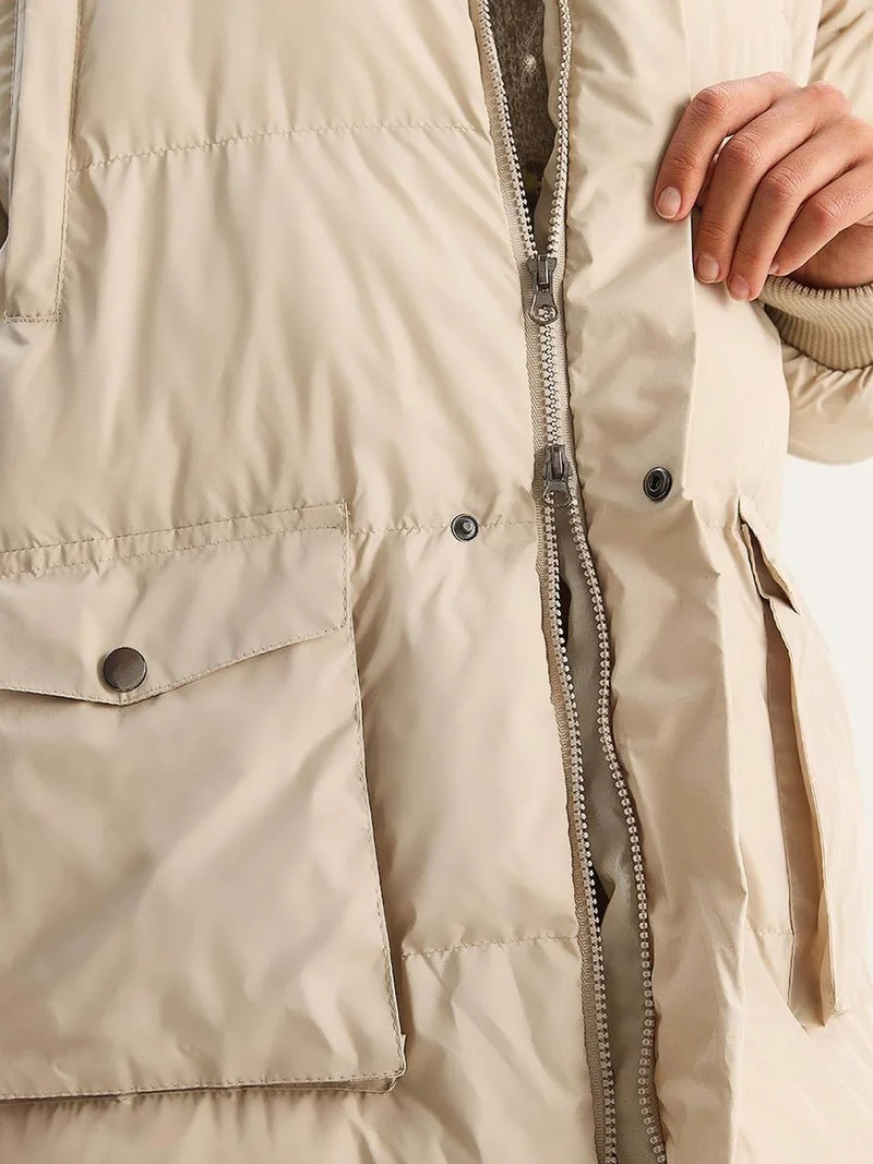 Bianco Lucci Beige Natural LUCCI Oversize Long Puffer Coat for Women | Best Price UAE