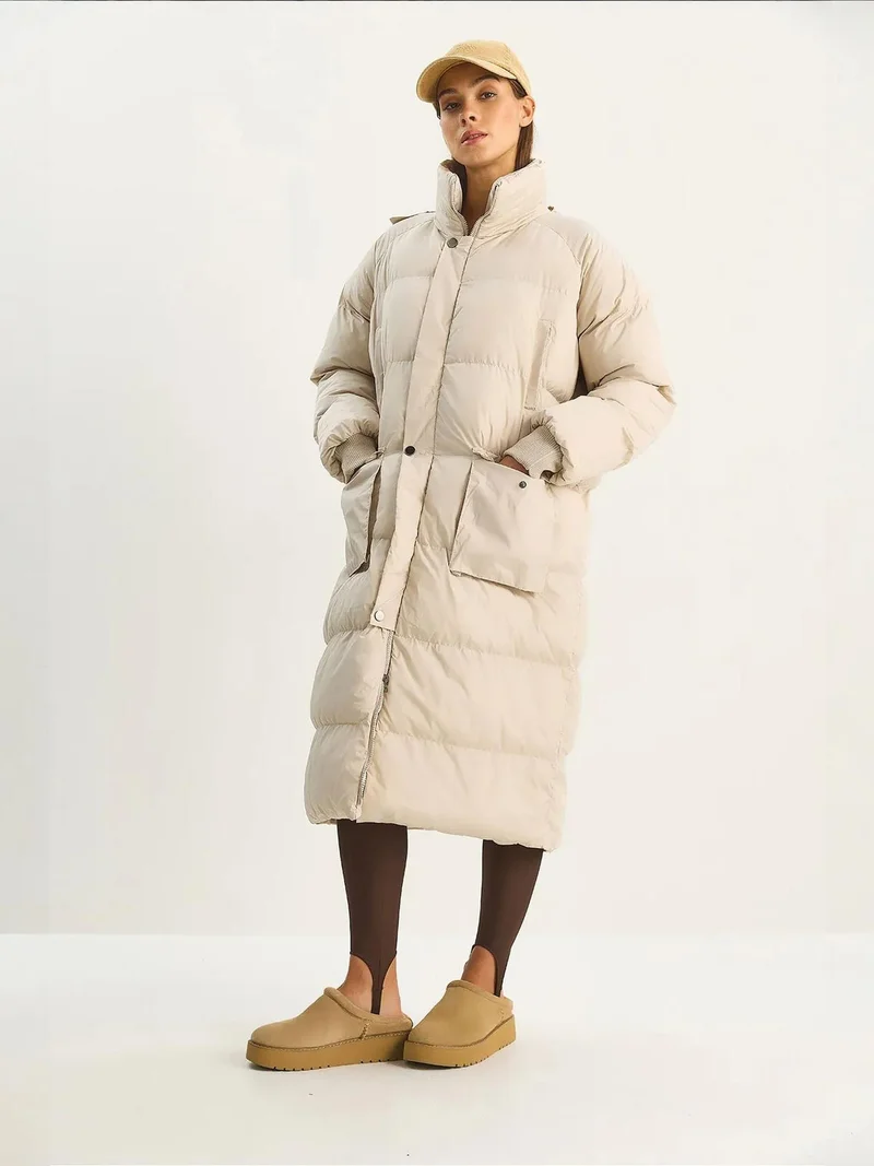 Bianco Lucci Beige Natural LUCCI Oversize Long Puffer Coat for Women | Best Price UAE