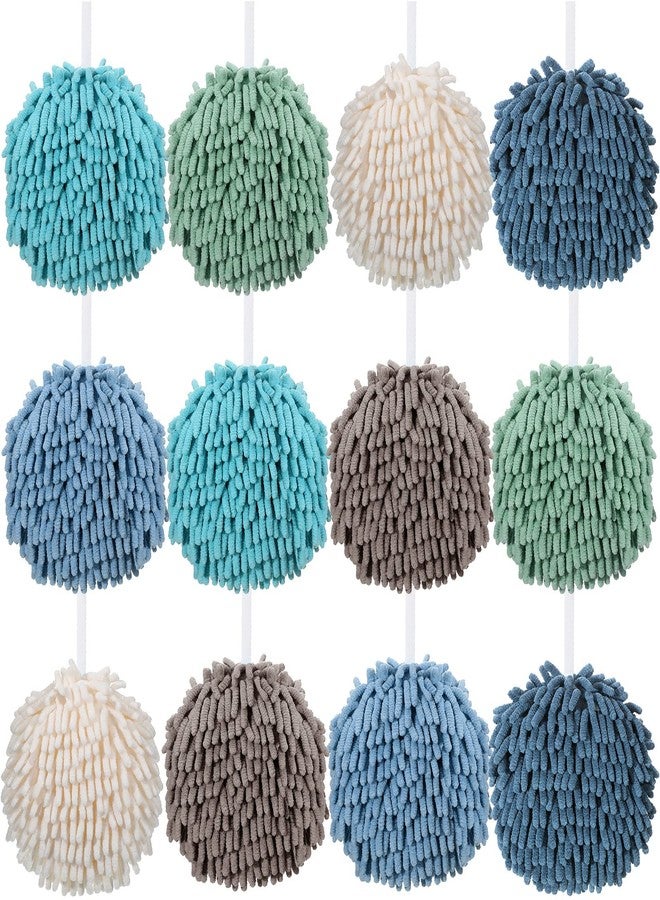 Macarrie 12 Packs Fluffy Towel Chenille Hand Towel Absorbent Fast Drying Hand Drying Puff with Loop for Bathroom Kitchen Decor, 6 Colors - Image 1
