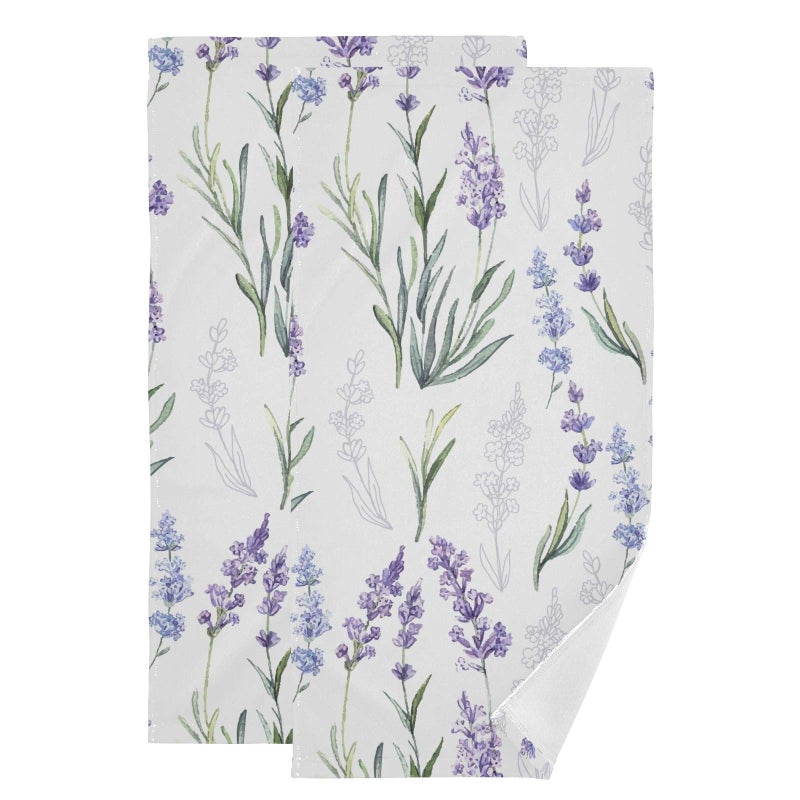 Vdsrup Beautiful Lavender Hand Towels Watercolor Flowers Towel Set of 2 Small Bath Towels Soft Guest Face Towel Bathroom Decorations Thin Kitchen Tea Dish Towels 14x28 in