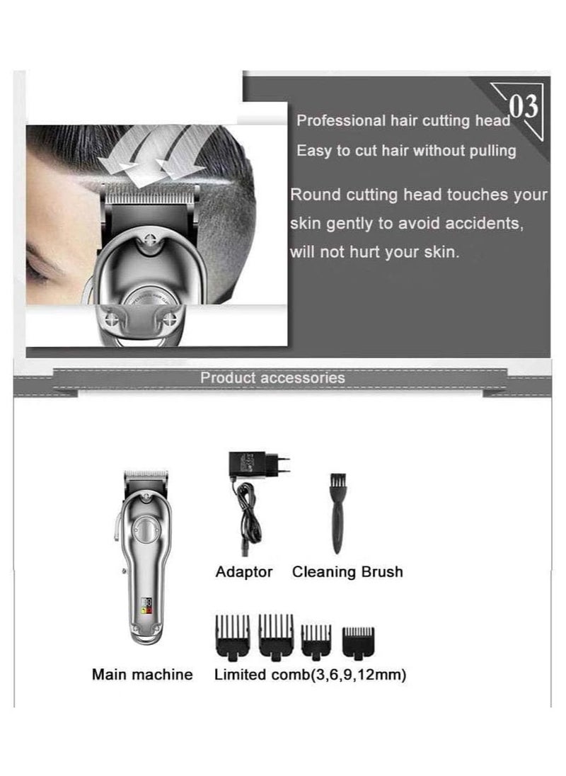 Professional Hair Clipper for Men – Cordless Rechargeable Grooming Kit with Trimmer, Beard Trimmer, and 6 Guide Combs