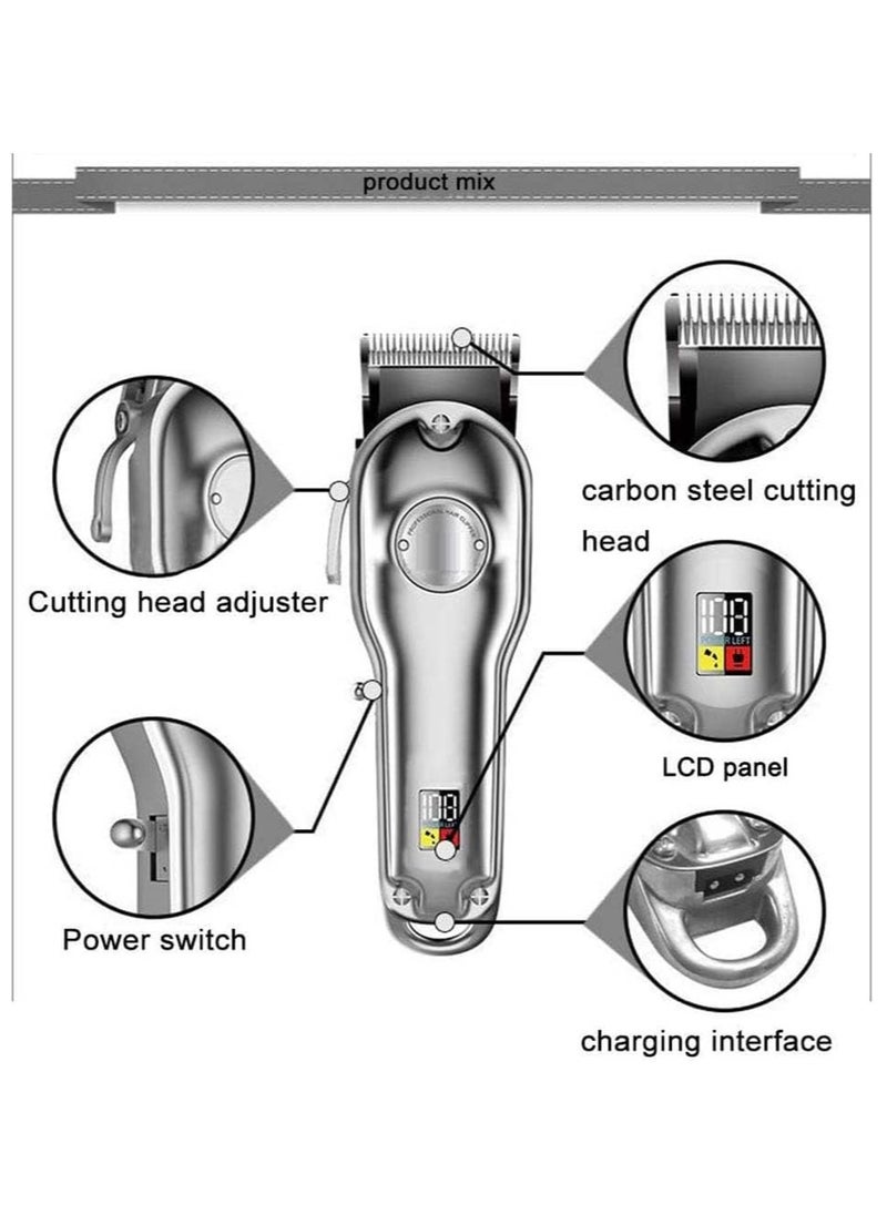 Professional Hair Clipper for Men – Cordless Rechargeable Grooming Kit with Trimmer, Beard Trimmer, and 6 Guide Combs