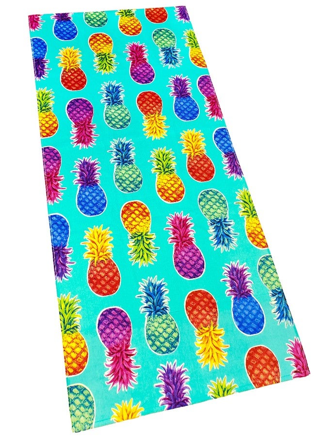 Softerry Colorful Pineapples Beach Towel 30 x 60 inches 100% Cotton (1 Towel - 30" x 60", Aqua) - Image 1