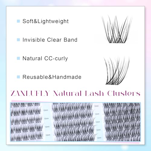 zanlufly Lash Clusters Wispy Eyelash Clusters Natural CC-Curly Cluster Lashes zanlufly Wispy Individual Lashes 180Pcs Eyelash Extension 10 12 14MM DIY Lash Extension - Image 3