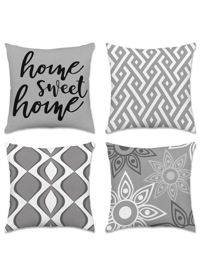 Hexagram Modern Geometric Striped Pillow Covers 18 x 18 Inch Set of 4 Grey Soft Cotton Linen Home Decorative Throw Pillow Cover Gray Cushion Case for Sofa Couch Living Room Indoor Outdoor Home Decor - Image 1