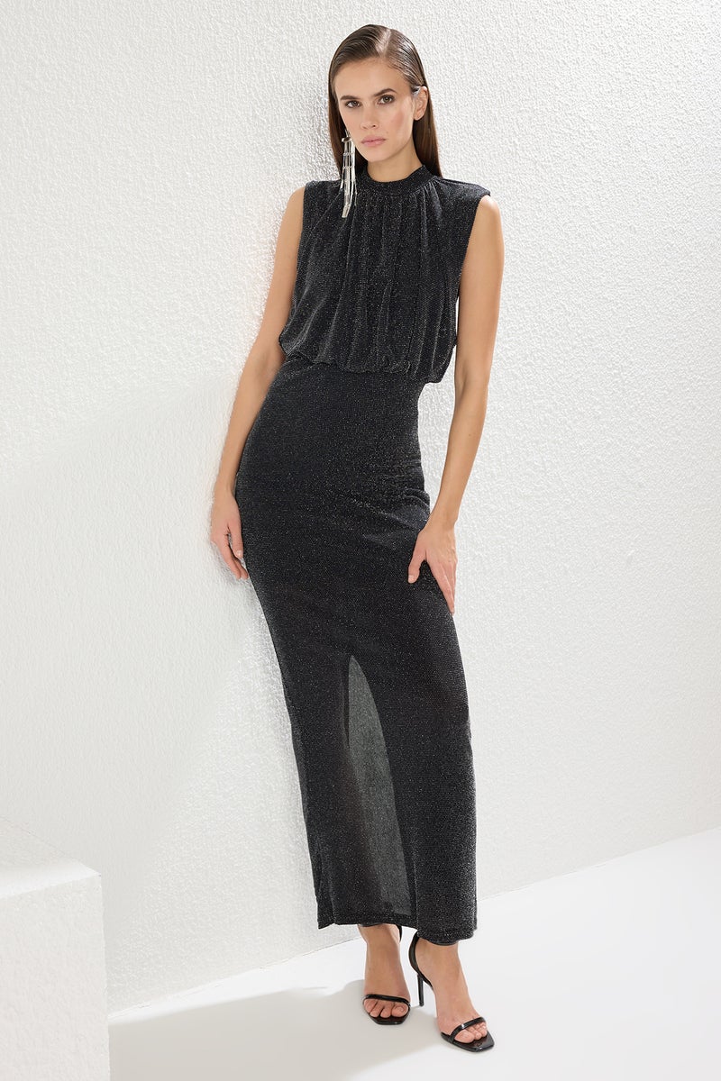 trendyol Black Glitter Knitted Elegant Long Evening Night Graduation Dress - Image 2