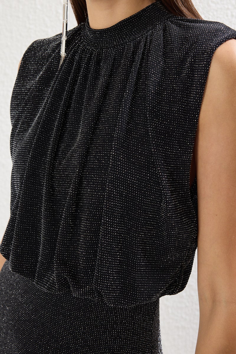 trendyol Black Glitter Knitted Elegant Long Evening Night Graduation Dress - Image 4