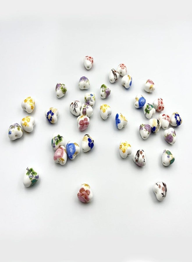 Metulip 45Pcs Heart Shaped Porcelain Beads for Jewelry Making, 13x12mm 9 Styles Flower Printed Ceramic Beads - Image 2