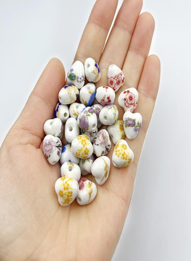 Metulip 45Pcs Heart Shaped Porcelain Beads for Jewelry Making, 13x12mm 9 Styles Flower Printed Ceramic Beads - Image 5