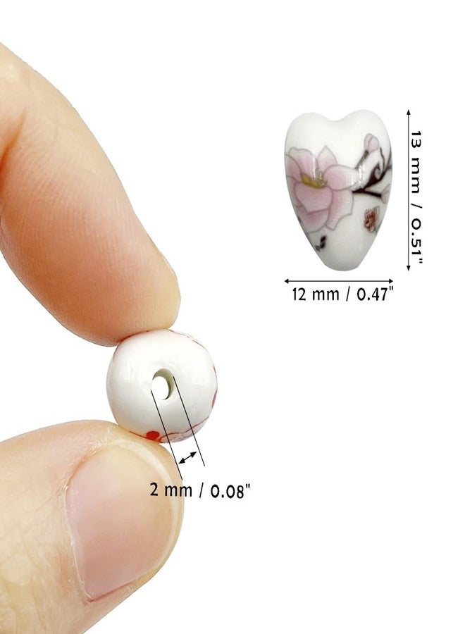 Metulip 45Pcs Heart Shaped Porcelain Beads for Jewelry Making, 13x12mm 9 Styles Flower Printed Ceramic Beads - Image 4