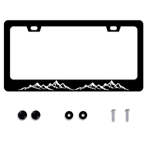 UNINDREM Mountains License Plate Frame Black White Mountain Stainless Steel License Plate Frame Auto Parts Decoration with Screws License Plate for Men Women 12x6 Inch - Image 1