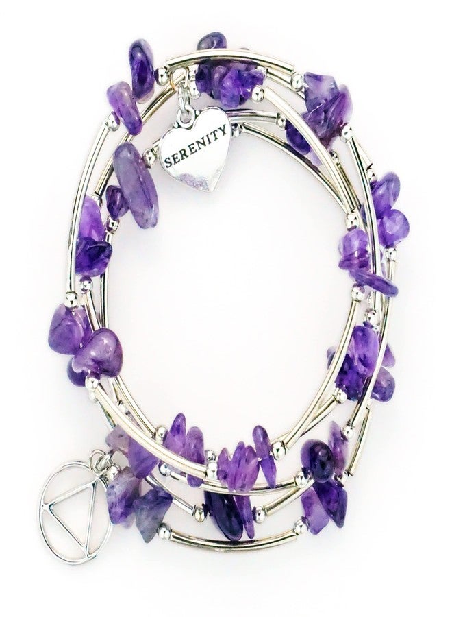 The Token Shop Amethyst AA Bracelet with Alcoholics Anonymous Circle Triangle Symbol and Serenity Heart Charm | Sobriety Gift for Women - Image 2