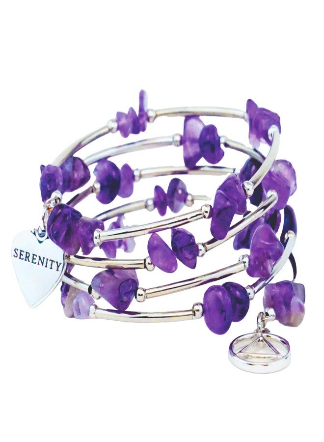 The Token Shop Amethyst AA Bracelet with Alcoholics Anonymous Circle Triangle Symbol and Serenity Heart Charm | Sobriety Gift for Women - Image 1