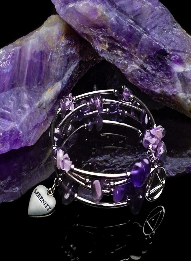 The Token Shop Amethyst AA Bracelet with Alcoholics Anonymous Circle Triangle Symbol and Serenity Heart Charm | Sobriety Gift for Women - Image 3