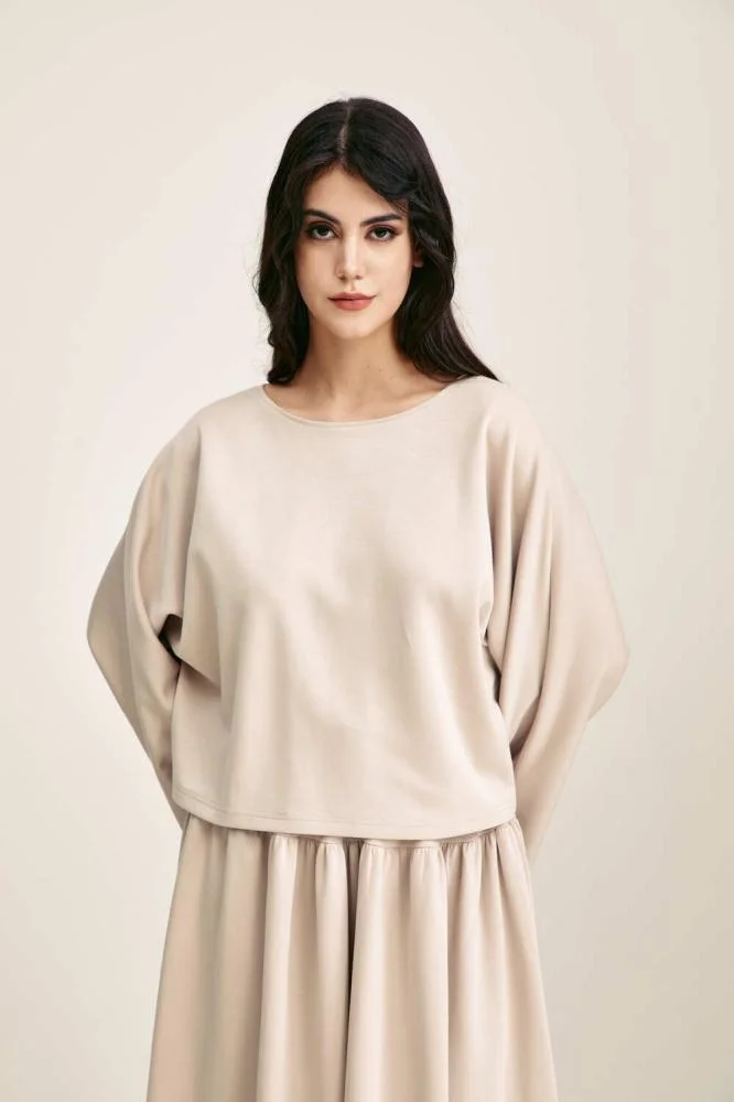 Tenda Loose-Fitting Blouse with a Round Neck Beige