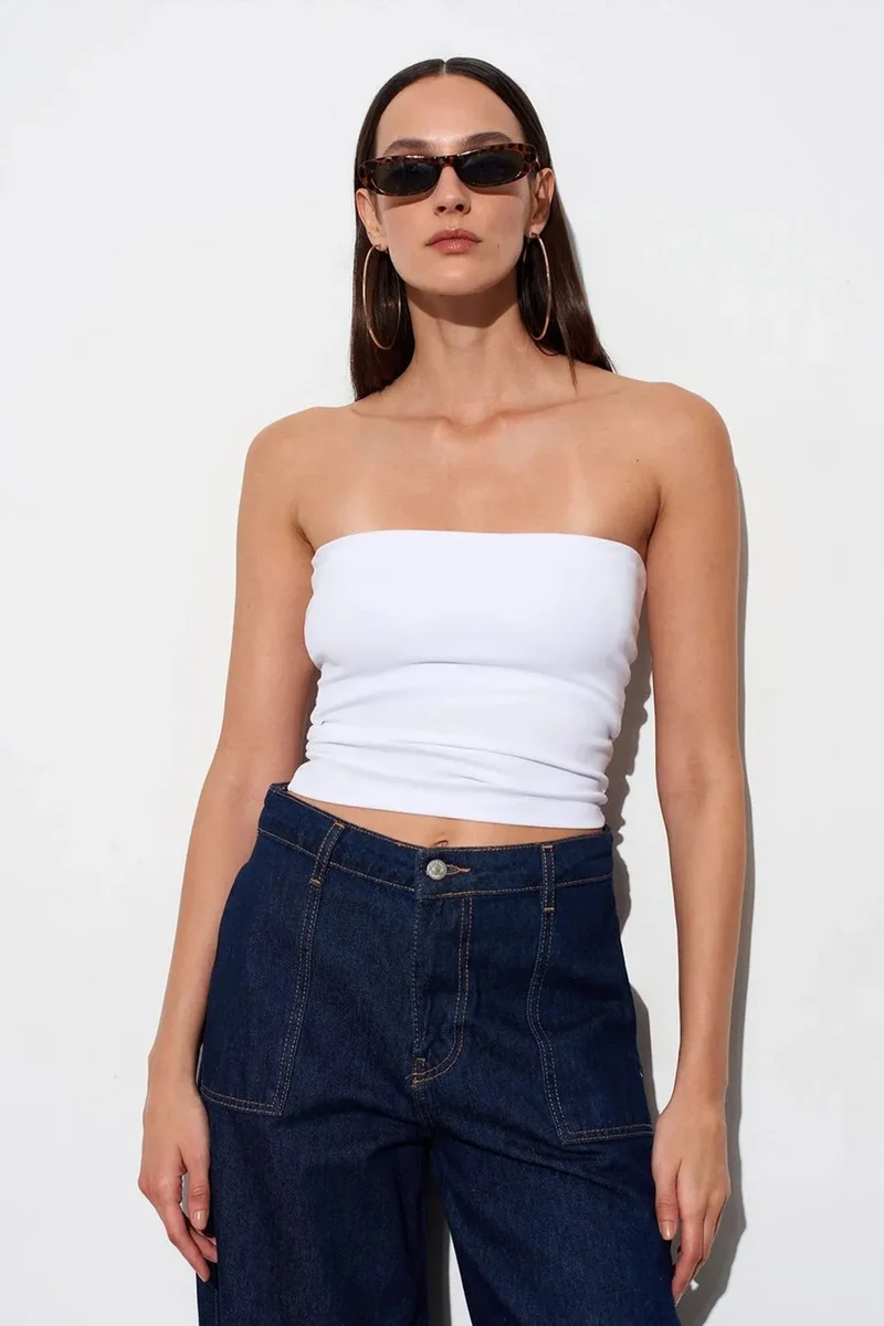 DILVIN Strapless Bodycon Bandeau Blouse