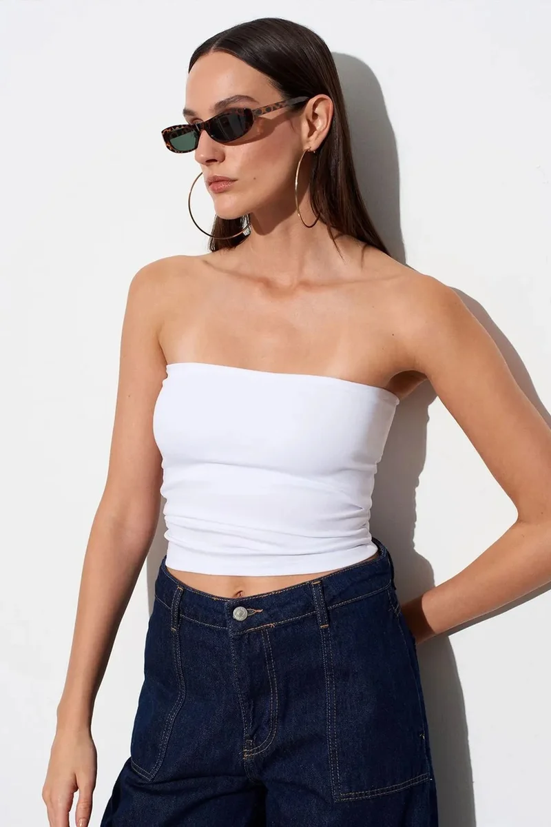 Dilvin White DILVIN Strapless Bodycon Bandeau Blouse for Women | Best Price UAE
