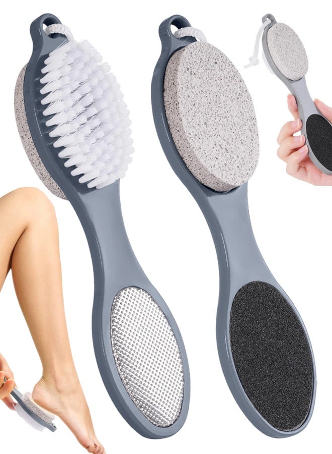 2 PCS 4 In 1 Foot Brush For Use In Shower With Pumice Stone, Foot Rasp And Sandpaper, Foot Scrubber Brush For Feet, Dead Skin Remover For Foot Care - Image 1