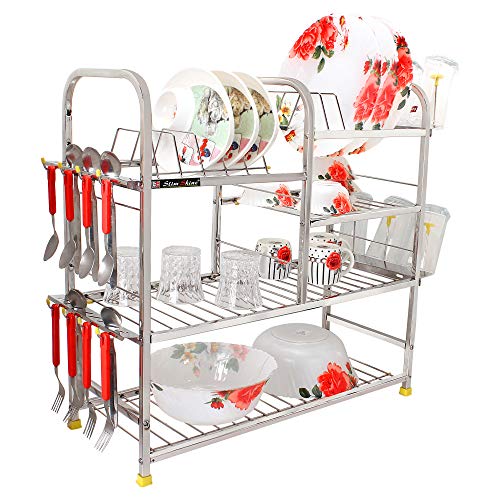 Slim Shine SLIMSHINE Stainless Steel Kitchen Dish Rack | Plate Cutlery Stand | Kitchen Utensils Rack | Modern Kitchen Storage Rack (25 x 25) Inch, Silver - Image 1