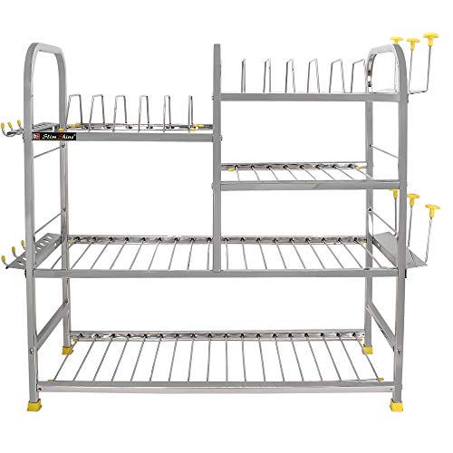 Slim Shine SLIMSHINE Stainless Steel Kitchen Dish Rack | Plate Cutlery Stand | Kitchen Utensils Rack | Modern Kitchen Storage Rack (25 x 25) Inch, Silver - Image 5