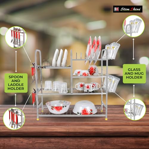 Slim Shine SLIMSHINE Stainless Steel Kitchen Dish Rack | Plate Cutlery Stand | Kitchen Utensils Rack | Modern Kitchen Storage Rack (25 x 25) Inch, Silver - Image 2