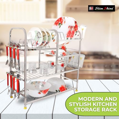 Slim Shine SLIMSHINE Stainless Steel Kitchen Dish Rack | Plate Cutlery Stand | Kitchen Utensils Rack | Modern Kitchen Storage Rack (25 x 25) Inch, Silver - Image 4