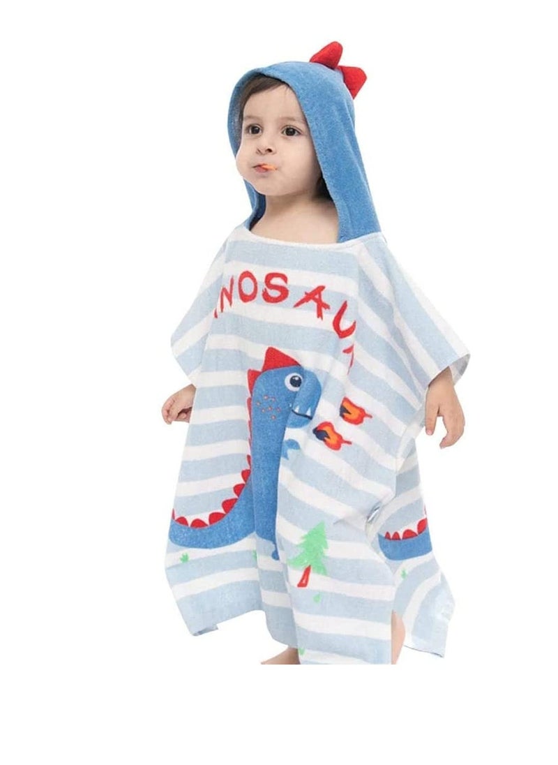 Excefore Kids Bath TowelChildren Hooded Towel Microfiber Bath Towel Super Soft Robe Poncho Bathrobe for Boys Girls Swimming Beach Holiday Water Playing Cartoon Animal Pattern (Blue Dinosaur)  - Image 1