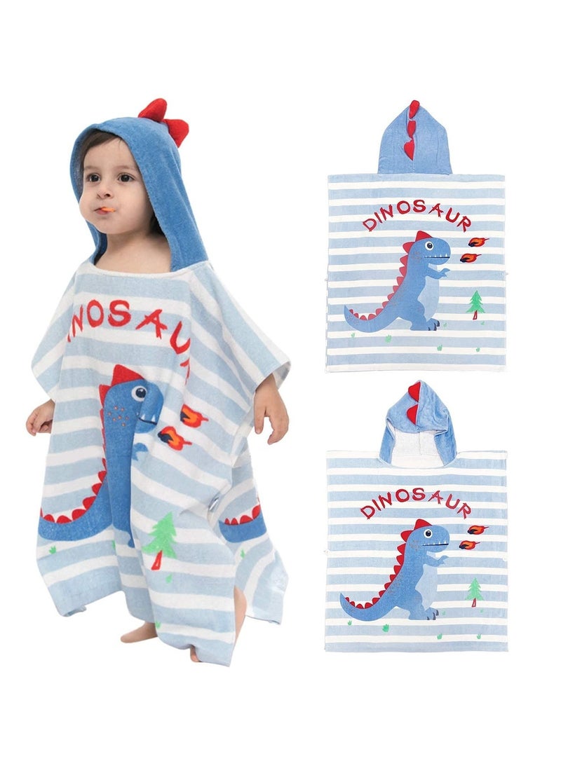 Excefore Kids Bath TowelChildren Hooded Towel Microfiber Bath Towel Super Soft Robe Poncho Bathrobe for Boys Girls Swimming Beach Holiday Water Playing Cartoon Animal Pattern (Blue Dinosaur)  - Image 3