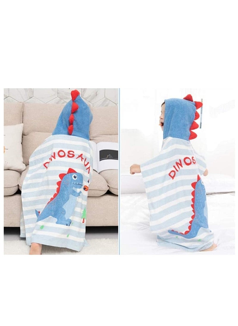 Excefore Kids Bath TowelChildren Hooded Towel Microfiber Bath Towel Super Soft Robe Poncho Bathrobe for Boys Girls Swimming Beach Holiday Water Playing Cartoon Animal Pattern (Blue Dinosaur)  - Image 5