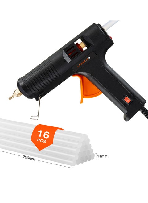 مسدس غراء مع مفتاح تشغيل وإيقاف ومؤشر LED وقدرة 60 واط مع 16 ستيك غراء ، مسدس غراء ساخن دقيق للحرف اليدوية والإصلاحات المنزلية والمشاريع الكهربائية، لون أسود