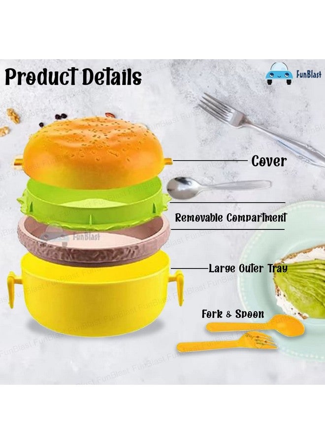 FunBlast Burger Shape Lunch Box for Kids - Lunch Box for Kids, Tiffin Box, Lunch Box Leak Proof Plastic Lunch Box, Lunch Box with Compartments (Multicolor) - Image 4
