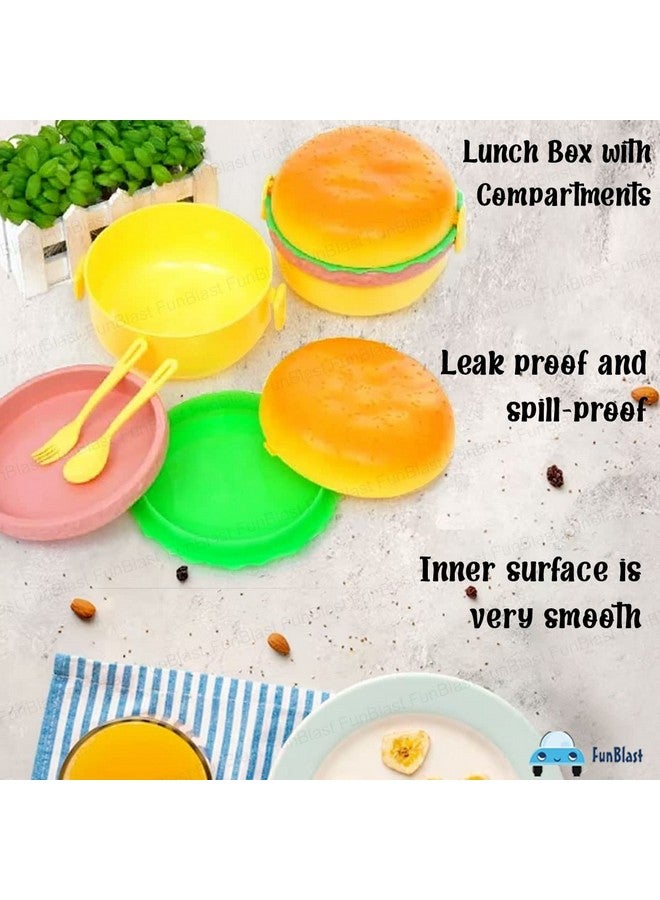FunBlast Burger Shape Lunch Box for Kids - Lunch Box for Kids, Tiffin Box, Lunch Box Leak Proof Plastic Lunch Box, Lunch Box with Compartments (Multicolor) - Image 5