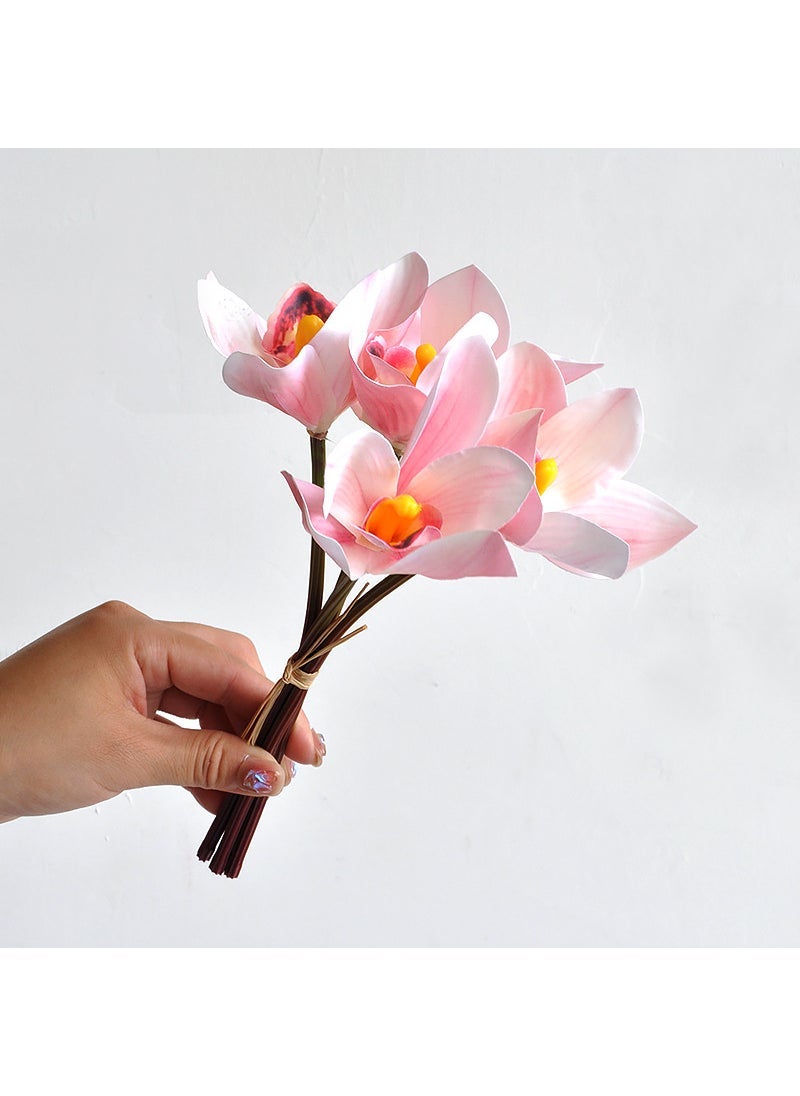 Generic 1 x 5 pcs 4-Head Silk Orchid Artificial Wedding Bouquet Pink 