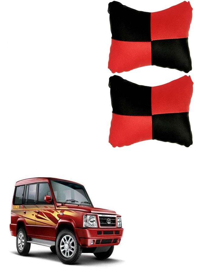 PulGos Red Leathertte Material Neck Rest Cushion in Check Design for Car_1947 - Image 1