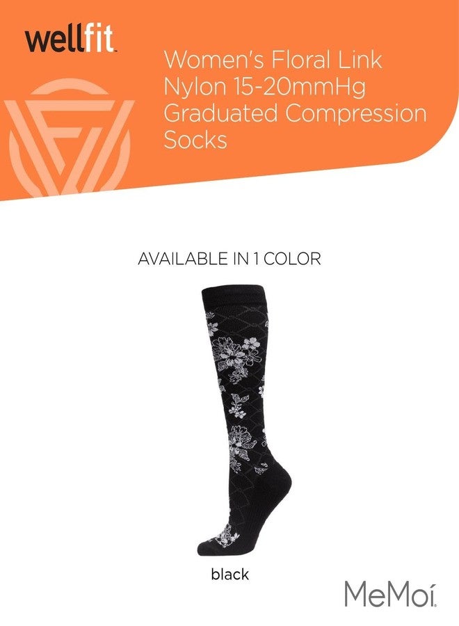 MeMoi Wellfit Women's Floral Link Nylon 15-20mmHg Graduated Compression Socks - Image 3