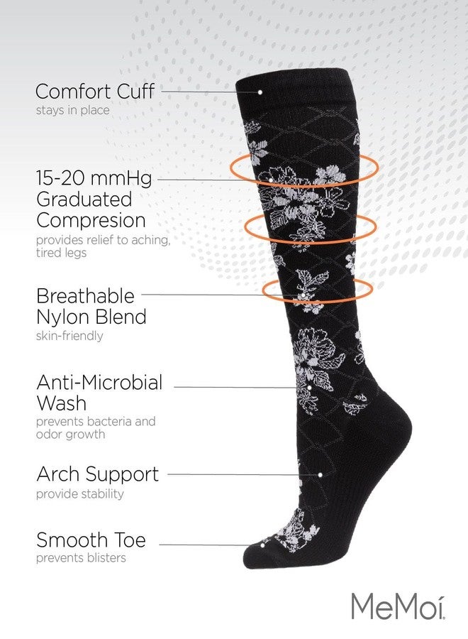 MeMoi Wellfit Women's Floral Link Nylon 15-20mmHg Graduated Compression Socks - Image 4