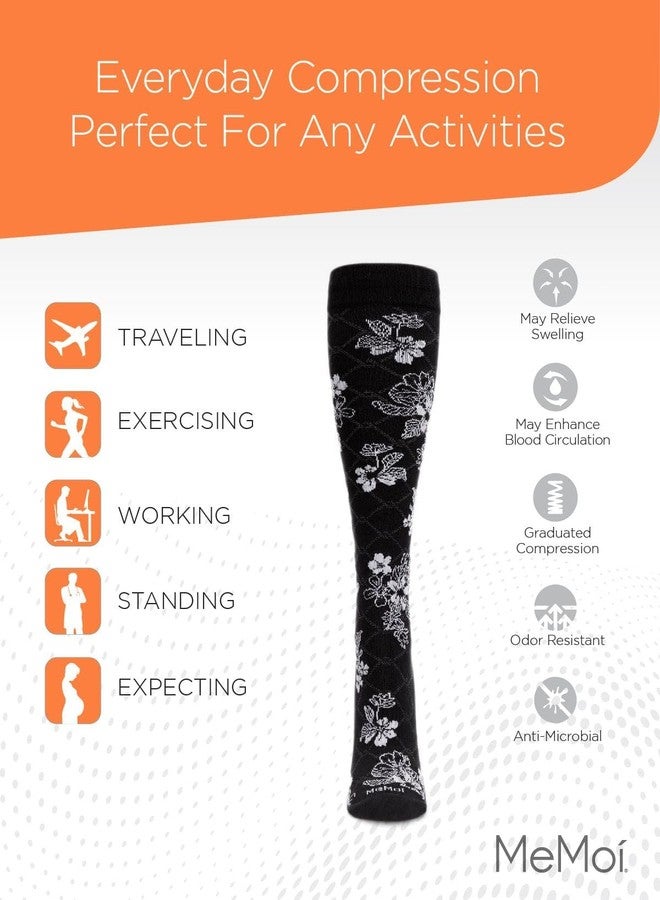 MeMoi Wellfit Women's Floral Link Nylon 15-20mmHg Graduated Compression Socks - Image 5